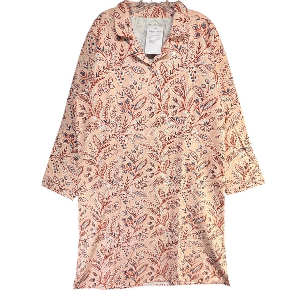 Garnet Hill Organic Cotton Flannel Night Gown XL Paisley Floral Sleepwear NEW - Picture 6 of 16